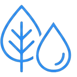 A combined leaf and water droplet icon representing the chemical-free and eco-friendly air purification process