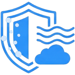 A shield icon with air flow lines illustrating Smoggo's defense against PM2.5, smoke, odors and dust