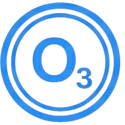 An Ozone chemical symbol inside a circular boundary representing ozone-safe levels and environmental safety